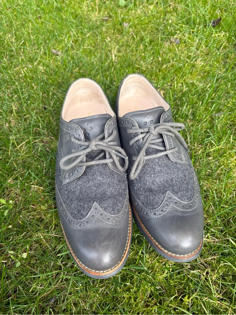 Cole Haan Gray Wingtip Wool & Leather Oxfords